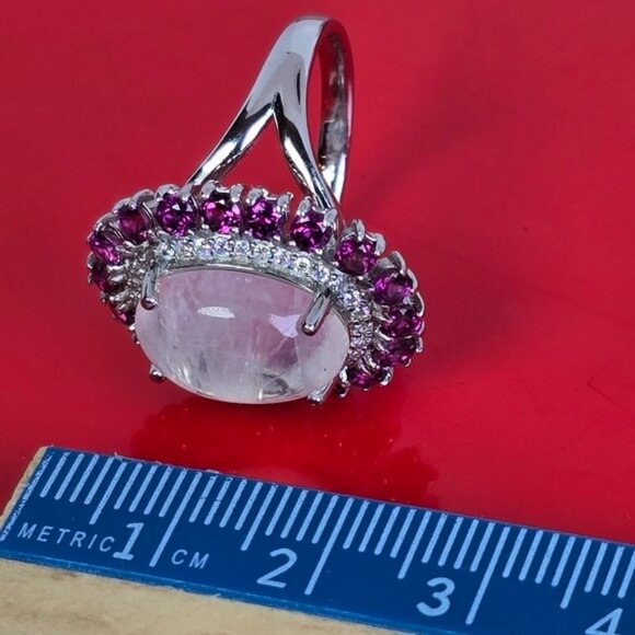 925 Sterling Silver Ring with Natural Moonstone & Rhodolite Garnet Gems - Picture 8 of 12